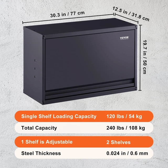 Alt view image 7 of 7 - Metal Storage Cabinet, 120lbs Load Capacity per Shelf, 20'' Tall Wall-Mounted Powder-Coating Steel Garage Cabinet with Adjustable Shelf, Press to Close & Open Door Perfect for Office Garage Tool