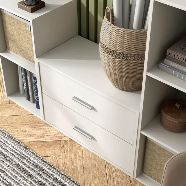 Alt view image 3 of 7 - Apexa 2-Drawer Wooden Stackable Storage Drawers, Small Food Pantry Cabinet, Cajonera De Madera, Underbed Drawer Dorm Teen Room Decor & Bedroom, Home Office, Kitchen, White