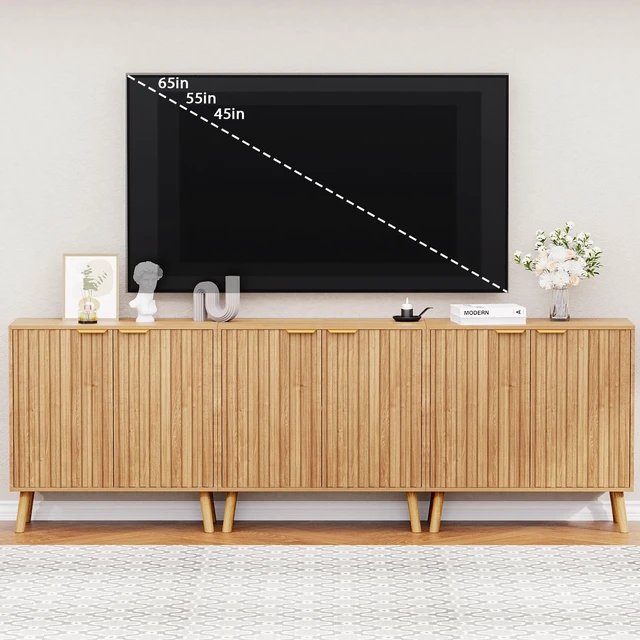 Alt view image 4 of 7 - Fluted Storage Cabinet, Buffet Cabinet with Storage, Wood Sideboard with Adjustable Shelf, Modern Accent Cabinet & Console Table for Entryway, Living Room, Dining Room, Natural