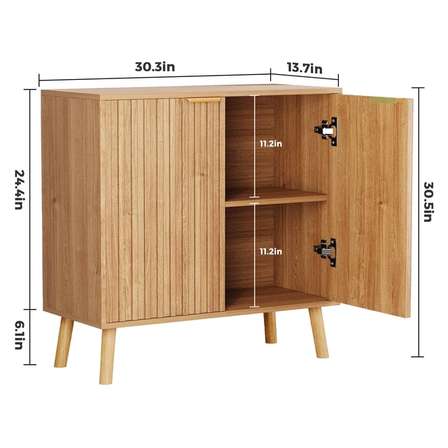 Alt view image 6 of 7 - Fluted Storage Cabinet, Buffet Cabinet with Storage, Wood Sideboard with Adjustable Shelf, Modern Accent Cabinet & Console Table for Entryway, Living Room, Dining Room, Natural