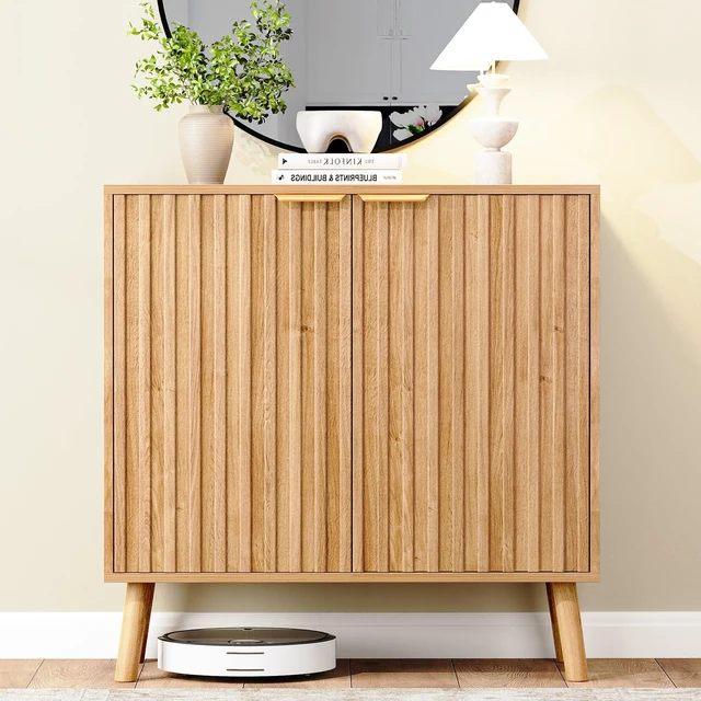 Main image of Fluted Storage Cabinet, Buffet Cabinet with Storage, Wood Sideboard with Adjustable Shelf, Modern Accent Cabinet & Console Table for Entryway, Living Room, Dining Room, Natural