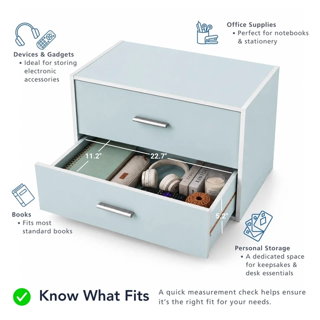 Alt view image 4 of 7 - Apexa 2-Drawer Wooden Stackable Storage Drawers, Small Food Pantry Cabinet, Cajonera De Madera, Underbed Drawer Dorm Teen Room Decor & Bedroom, Home Office, Kitchen, White