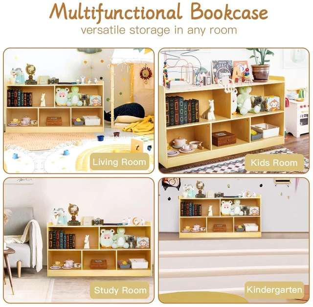Alt view image 4 of 7 - Montessori Shelf, Wooden Toy Storage Organizer for Books Toys, 2 Shelf Bookcase, 5-Section Storage Cabinet, Toddler Book Shelf for Kids Rooms, Playroom, Nursery, Kindergarten (Natural)