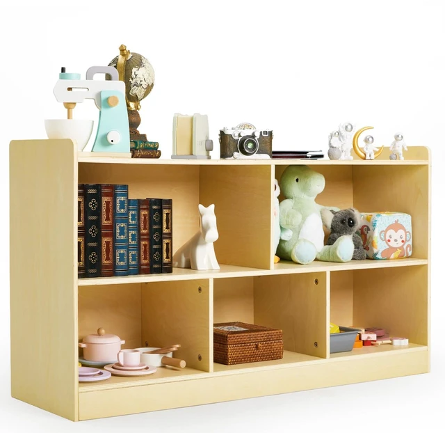 Alt view image 7 of 7 - Montessori Shelf, Wooden Toy Storage Organizer for Books Toys, 2 Shelf Bookcase, 5-Section Storage Cabinet, Toddler Book Shelf for Kids Rooms, Playroom, Nursery, Kindergarten (Natural)