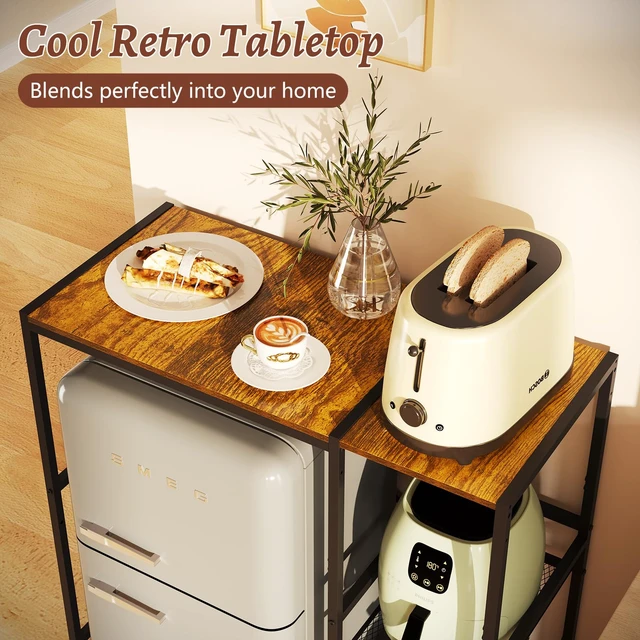 Alt view image 2 of 7 - Mini Fridge Stand with Storage Shelves Dorm Microwave Stand Reversible | Wine Cabinet, Coffee Bar, TV Stand, Bakers Rack, Beverage Refrigerator Table Adjustable for Kitchen Office Rustic Brown