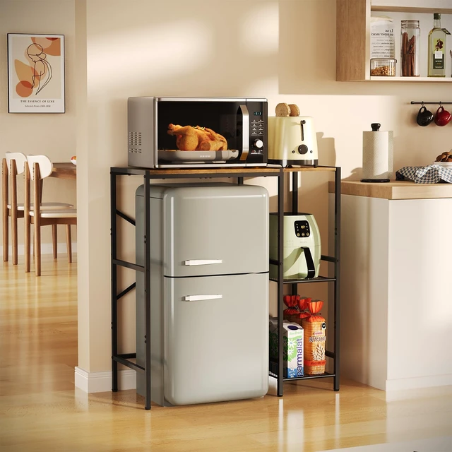 Alt view image 7 of 7 - Mini Fridge Stand with Storage Shelves Dorm Microwave Stand Reversible | Wine Cabinet, Coffee Bar, TV Stand, Bakers Rack, Beverage Refrigerator Table Adjustable for Kitchen Office Rustic Brown