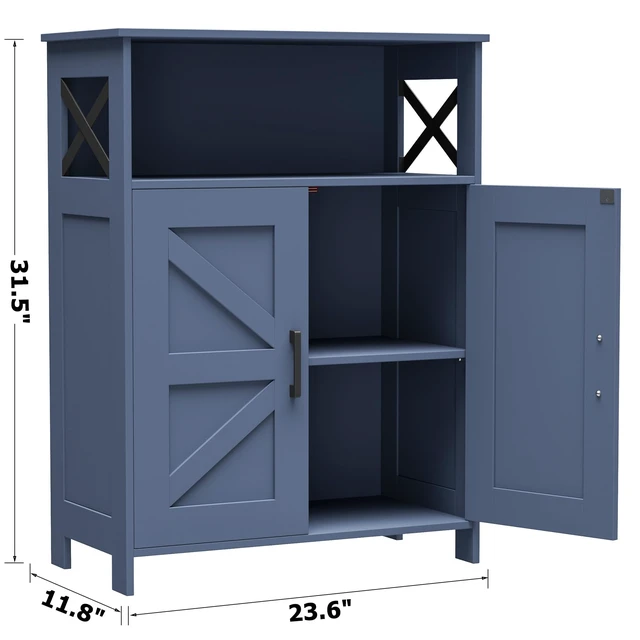 Alt view image 3 of 7 - Farmhouse Bathroom Storage Cabinet with Doors, Small Floor Cabinet | Toilet Paper Cabinet with Adjustable Shelf, Freestanding Storage Cabinet for Kitchen/Laundry/Living Room, 24"W, Blue