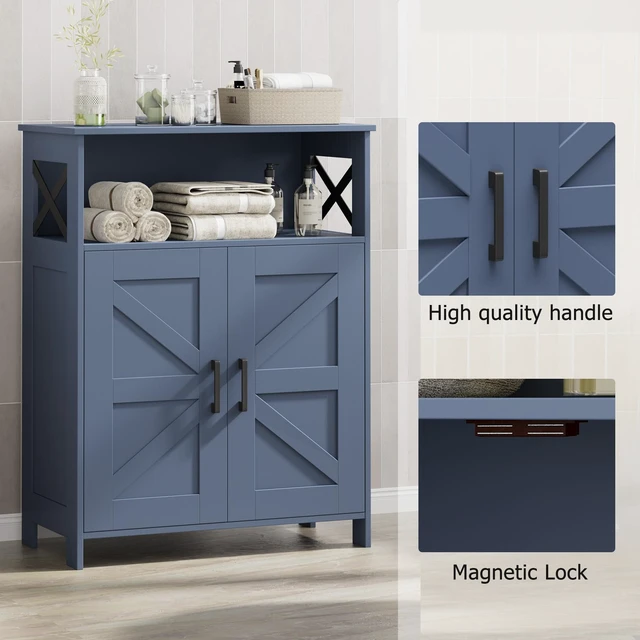 Alt view image 5 of 7 - Farmhouse Bathroom Storage Cabinet with Doors, Small Floor Cabinet | Toilet Paper Cabinet with Adjustable Shelf, Freestanding Storage Cabinet for Kitchen/Laundry/Living Room, 24"W, Blue