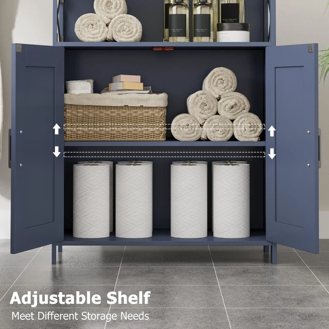 Alt view image 4 of 7 - Farmhouse Bathroom Storage Cabinet with Doors, Small Floor Cabinet | Toilet Paper Cabinet with Adjustable Shelf, Freestanding Storage Cabinet for Kitchen/Laundry/Living Room, 24"W, Blue