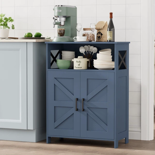 Alt view image 7 of 7 - Farmhouse Bathroom Storage Cabinet with Doors, Small Floor Cabinet | Toilet Paper Cabinet with Adjustable Shelf, Freestanding Storage Cabinet for Kitchen/Laundry/Living Room, 24"W, Blue