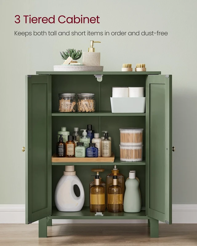 Alt view image 2 of 7 - Bathroom Floor Storage Cabinet, 2 Adjustable Shelves, Forest Green | Bathroom Storage Unit,11.8"D x 23.6"W x 31.5"H, HELAN Collection UBCB060C01