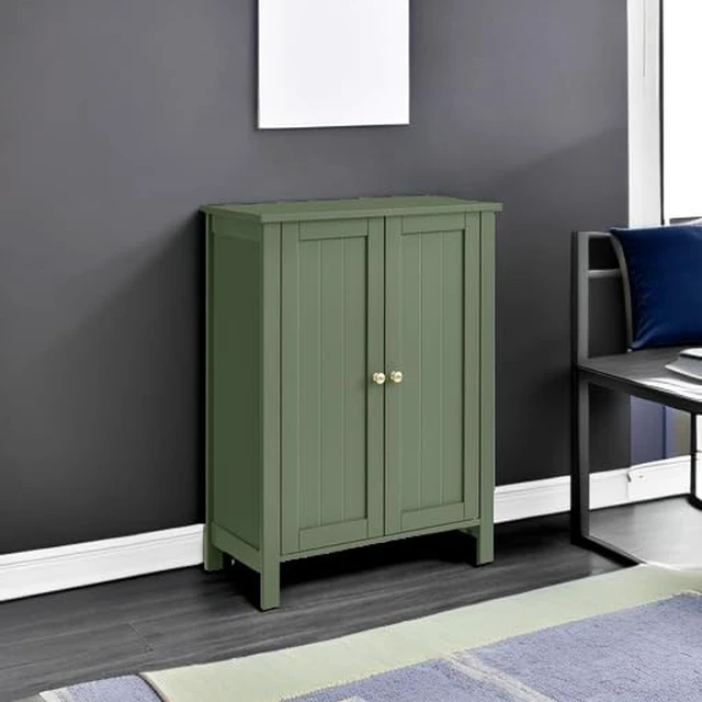 Alt view image 4 of 7 - Bathroom Floor Storage Cabinet, 2 Adjustable Shelves, Forest Green | Bathroom Storage Unit,11.8"D x 23.6"W x 31.5"H, HELAN Collection UBCB060C01