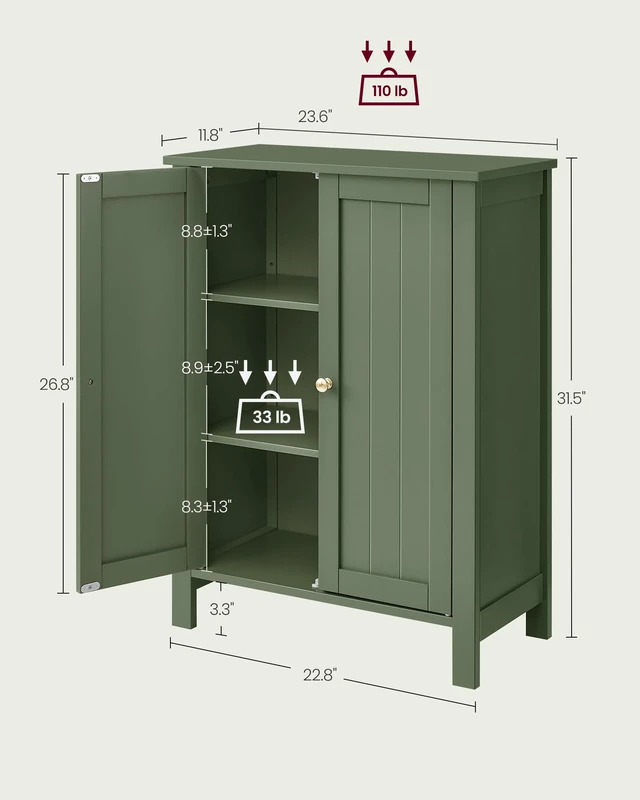 Alt view image 6 of 7 - Bathroom Floor Storage Cabinet, 2 Adjustable Shelves, Forest Green | Bathroom Storage Unit,11.8"D x 23.6"W x 31.5"H, HELAN Collection UBCB060C01