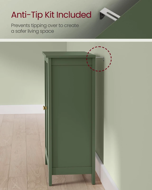 Alt view image 7 of 7 - Bathroom Floor Storage Cabinet, 2 Adjustable Shelves, Forest Green | Bathroom Storage Unit,11.8"D x 23.6"W x 31.5"H, HELAN Collection UBCB060C01