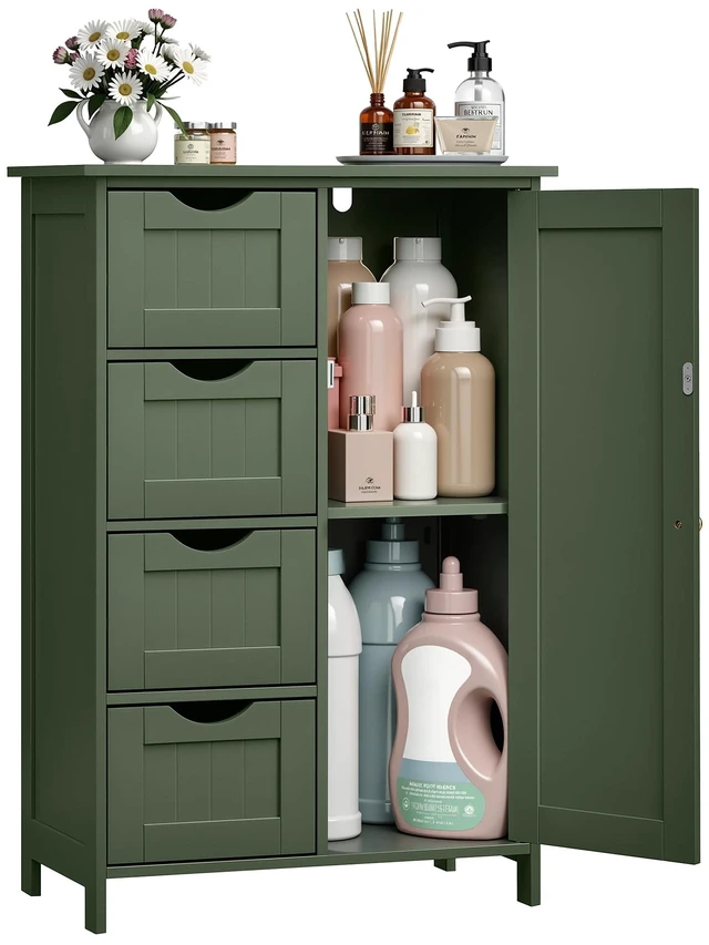 Main image of Floor Storage Cabinet, Farmhouse, 4 Drawers and 1 Door,32.3" H | Freestanding Organizer Unit, Kitchen, Bathroom, Living Room, Forest Green, SOFIE Collection ULHC041C01