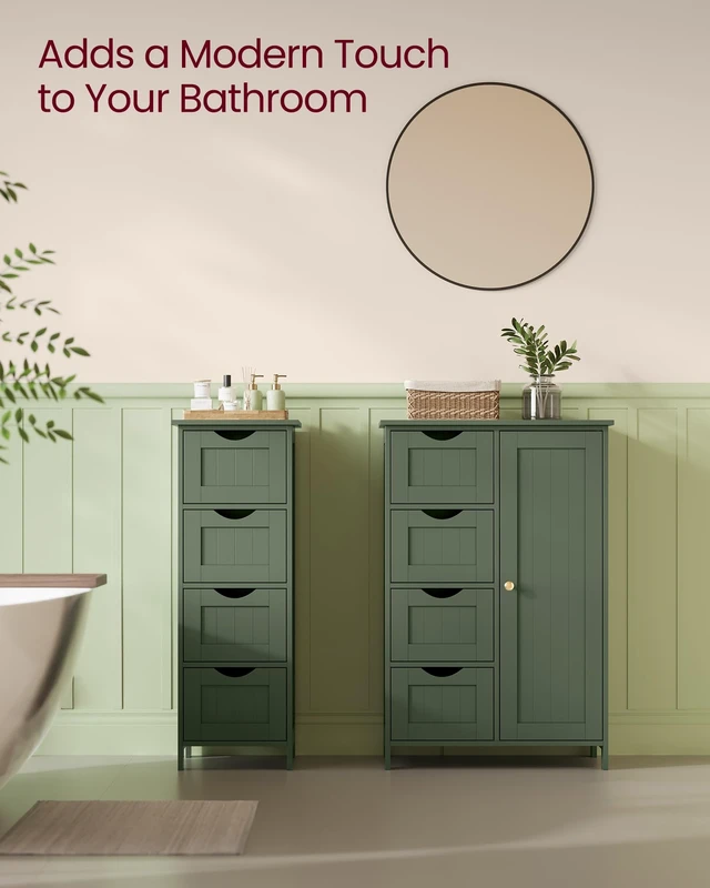 Alt view image 2 of 6 - Floor Storage Cabinet, Farmhouse, 4 Drawers and 1 Door,32.3" H | Freestanding Organizer Unit, Kitchen, Bathroom, Living Room, Forest Green, SOFIE Collection ULHC041C01