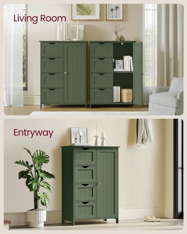 Alt view image 6 of 6 - Floor Storage Cabinet, Farmhouse, 4 Drawers and 1 Door,32.3" H | Freestanding Organizer Unit, Kitchen, Bathroom, Living Room, Forest Green, SOFIE Collection ULHC041C01