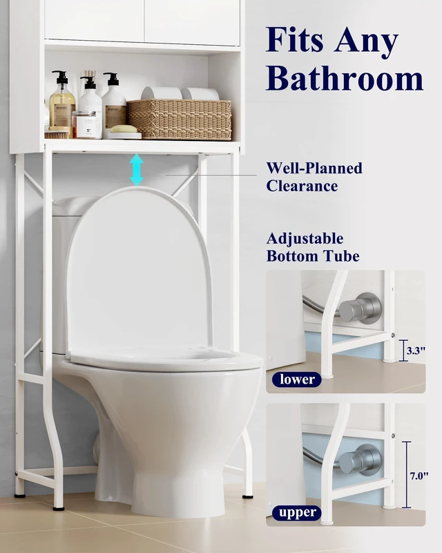 Alt view image 4 of 7 - 68.1"H Over Toilet Storage Cabinet, Magnetic Door, Adjustable Shelf | Bathroom, Laundry Room, Small Spaces, Families, Multi-Compartment Storage, Anti-Tip Design, White, 3 Tier Storage