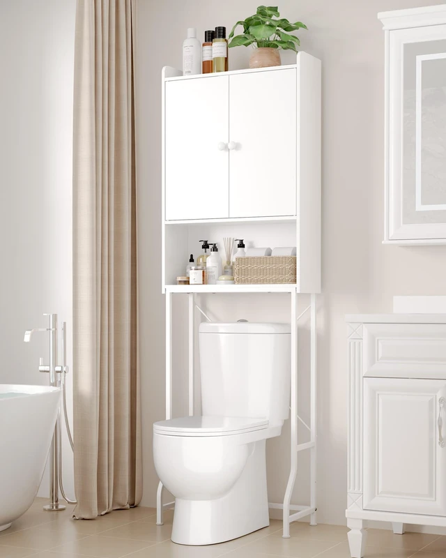 Alt view image 7 of 7 - 68.1"H Over Toilet Storage Cabinet, Magnetic Door, Adjustable Shelf | Bathroom, Laundry Room, Small Spaces, Families, Multi-Compartment Storage, Anti-Tip Design, White, 3 Tier Storage