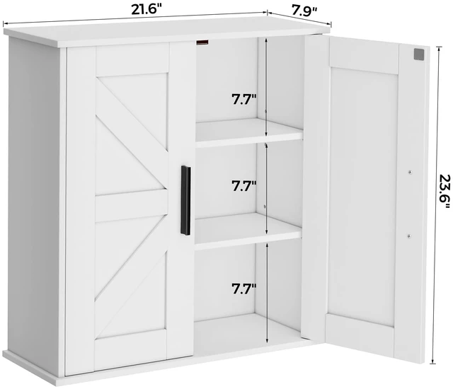 Alt view image 3 of 7 - Bathroom Wall Cabinet, Medicine Cabinet with Adjustable Shelves | 3-Tier Wall Mounted Over Toilet Storage with Barn Doors, for Bathroom, Kitchen, Entryway, Laundry Room, White, (7.9" D)