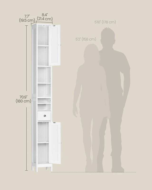 Alt view image 5 of 6 - Tall Bathroom Cabinet, Slim Freestanding, Drawer, Open Compartments | Adjustable Shelves, for Small Spaces, Traditional Basic, Cloud White, SIREN Collection UBBC765W01