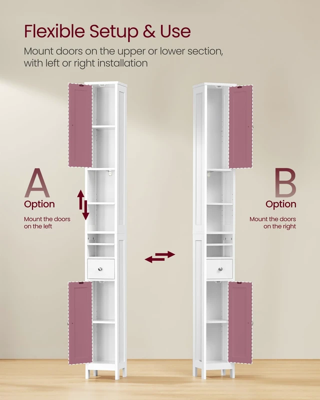 Alt view image 4 of 6 - Tall Bathroom Cabinet, Slim Freestanding, Drawer, Open Compartments | Adjustable Shelves, for Small Spaces, Traditional Basic, Cloud White, SIREN Collection UBBC765W01