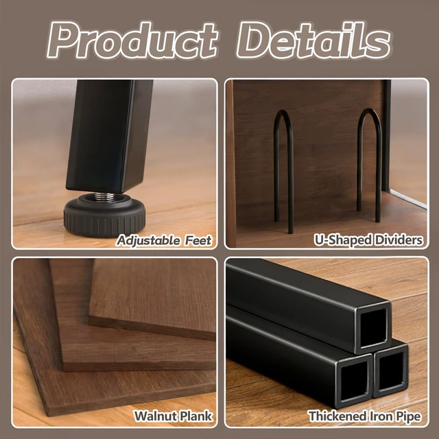 Alt view image 6 of 7 - 3 Tier Record Player Stand with Flip-Down Record Shelf, Walnut | Vinyl Record Storage Holds up to 300+ Albums, Turntable Stand with Album Display, Record Table with Large Open Storage