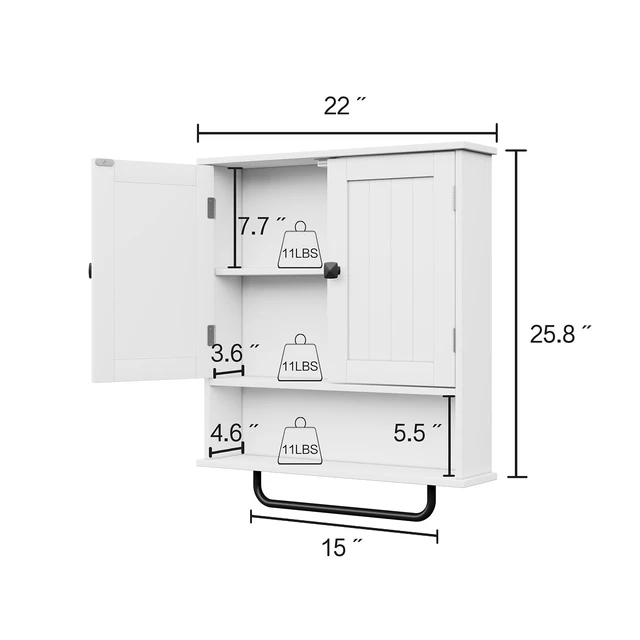 Alt view image 3 of 7 - Bathroom Cabinet Wall Mounted Medicine Cabinets with Towels Bar (White) | Over The Toilet Storage Cabinet with 2 Doors and Adjustable Shelf, White Wall Cabinet for Bathroom Laundry Kitchen
