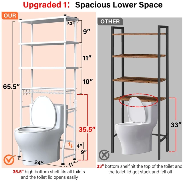 Alt view image 2 of 7 - Over the Toilet Storage shelf, 4-Tier Bathroom Organizer Rack, Easy To Install with Adjustable Feet Pad and Basket Freestanding Bathroom Shelves Above Toilet, Space Saver Toilet Storage Cabinet(White)