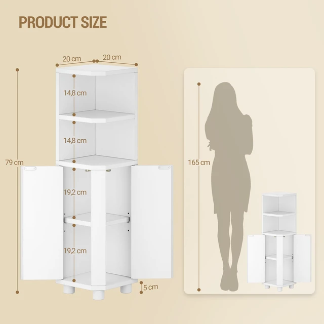 Alt view image 2 of 7 - Corner Cabinet, Small Bathroom Corner Cabinet with Doors | Narrow Storage Cabinets with Adjustable Shelves, Bathroom Organizers and Storage for Small Space, White BC20003X