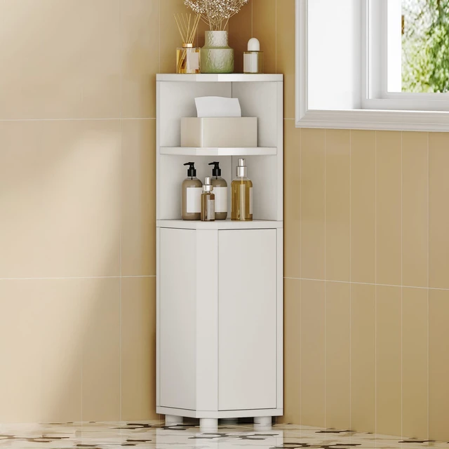Main image of Corner Cabinet, Small Bathroom Corner Cabinet with Doors | Narrow Storage Cabinets with Adjustable Shelves, Bathroom Organizers and Storage for Small Space, White BC20003X