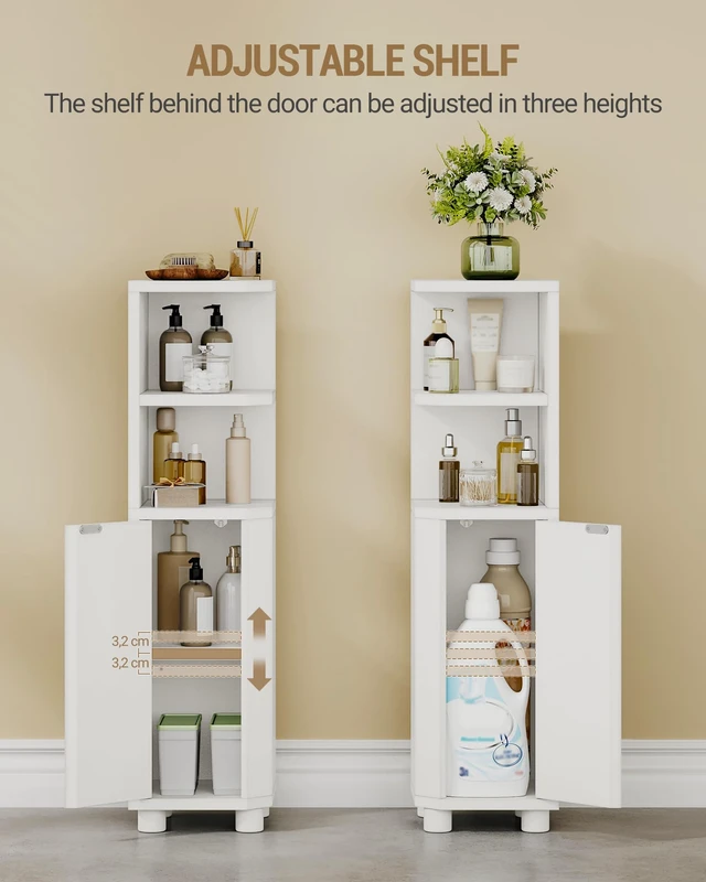Alt view image 6 of 7 - Corner Cabinet, Small Bathroom Corner Cabinet with Doors | Narrow Storage Cabinets with Adjustable Shelves, Bathroom Organizers and Storage for Small Space, White BC20003X