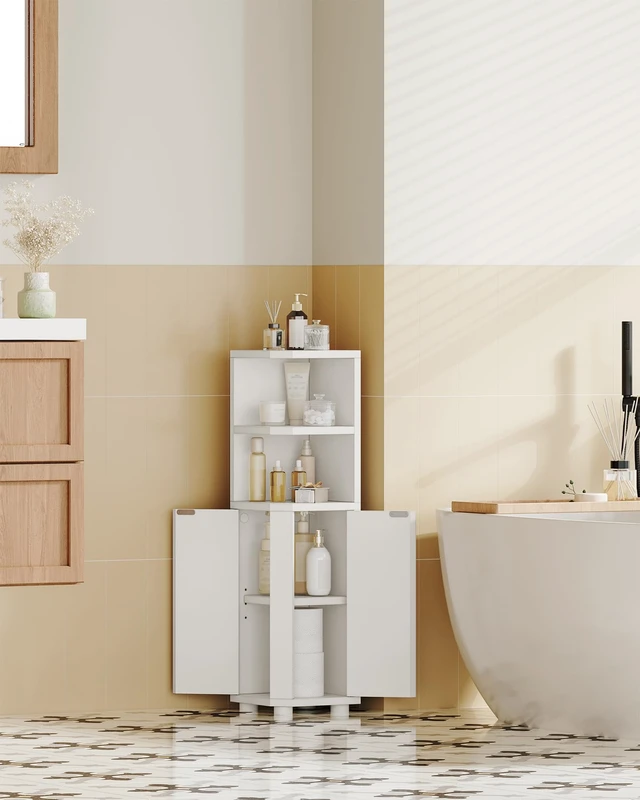 Alt view image 3 of 7 - Corner Cabinet, Small Bathroom Corner Cabinet with Doors | Narrow Storage Cabinets with Adjustable Shelves, Bathroom Organizers and Storage for Small Space, White BC20003X