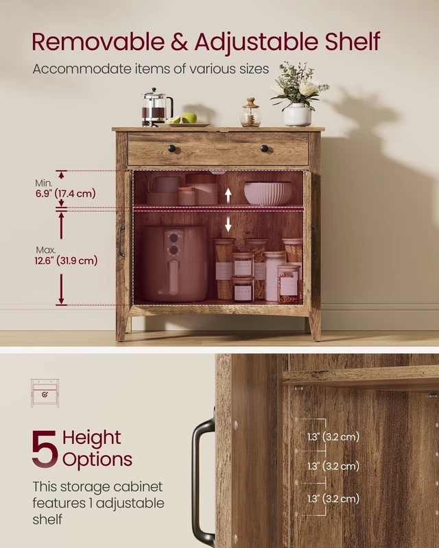 Alt view image 2 of 6 - Buffet Cabinet, Coffee Bar with a Drawer, Adjustable Shelf | Sideboard Storage with Cable Hole, Drawer Divider, Honey Brown, LIRY Collection UBBK341K01