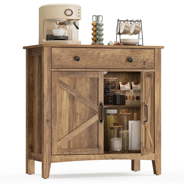 Main image of Buffet Cabinet, Coffee Bar with a Drawer, Adjustable Shelf | Sideboard Storage with Cable Hole, Drawer Divider, Honey Brown, LIRY Collection UBBK341K01