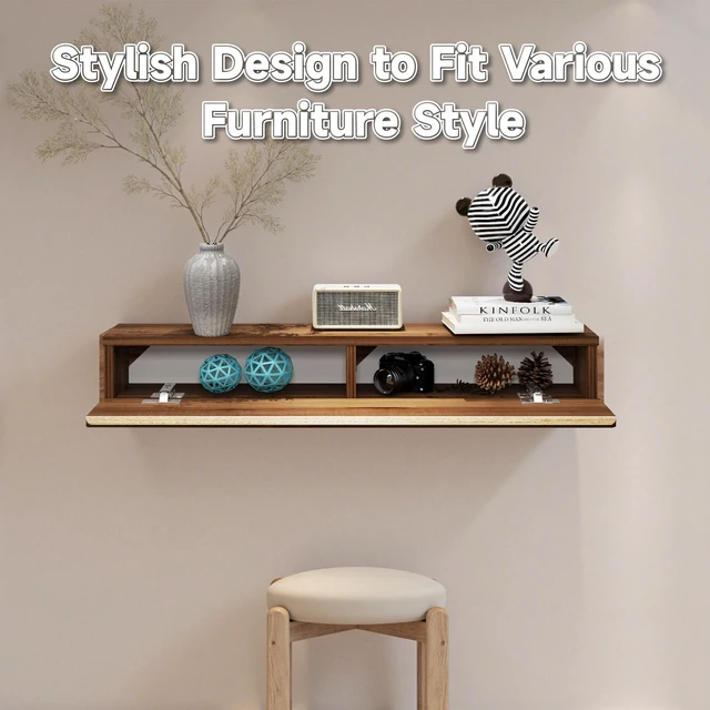 Alt view image 2 of 7 - Floating Solid Wood Console Table, 32'' Wall Mounted Narrow Entryway Table with Storage Shelf, Modern Couch Shelves Small Entry Way Tables for Entryway, Front Hall, Hallway (Walnut, 31.5IN)
