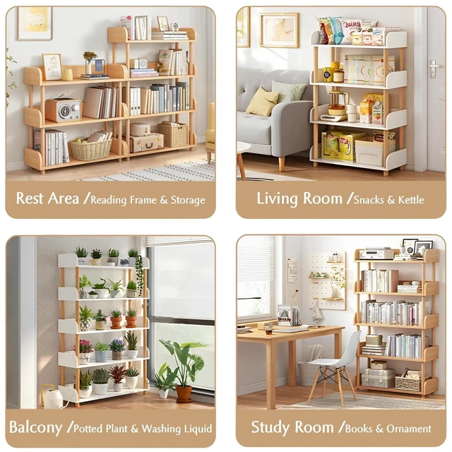 Alt view image 4 of 7 - 3-Tier Wooden Open Bookcase, Oak | Modern Display Bookshelf with Top Edge, Solid Wood Frame, Home and Office Storage
