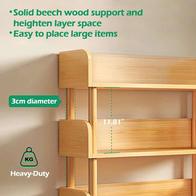 Alt view image 6 of 7 - 3-Tier Wooden Open Bookcase, Oak | Modern Display Bookshelf with Top Edge, Solid Wood Frame, Home and Office Storage
