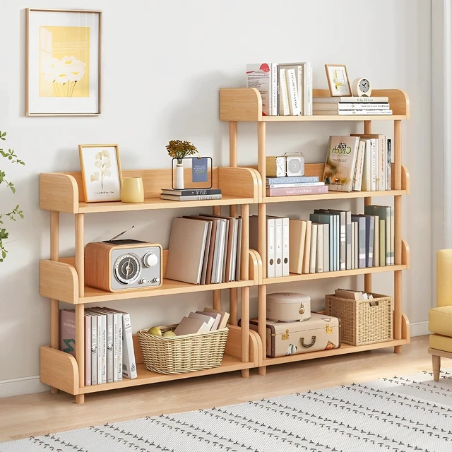 Alt view image 7 of 7 - 3-Tier Wooden Open Bookcase, Oak | Modern Display Bookshelf with Top Edge, Solid Wood Frame, Home and Office Storage