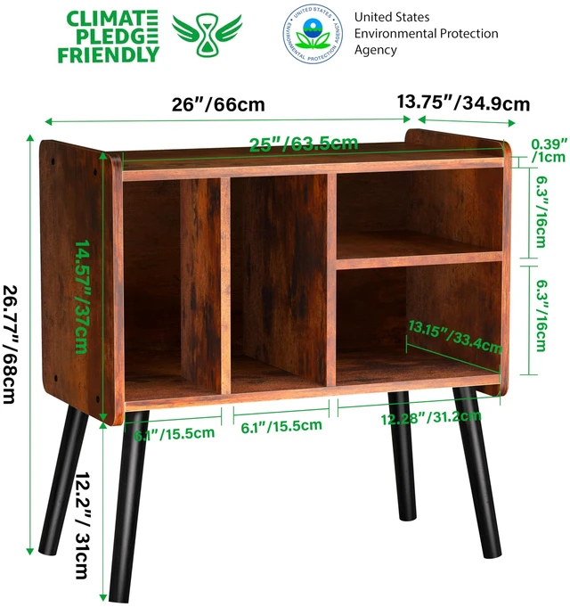 Alt view image 3 of 7 - Record Player Table, Mid-Century Record Player Stand Hold Up to 150+ Albums | with Vinyl Storage Vinyl Record Cabinet with Adjustable Shelves, Wood Turntable Stand for Music Living Room (Brown)