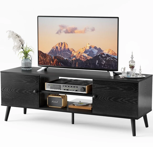 Main image of TV Stand for 55 60 Inch TV, Entertainment Center with Storage | TV Console with 2 Cabinets, 3 Adjustable Shelves and Cable Management for Living Room, Bedroom, Apartment, Dark Black