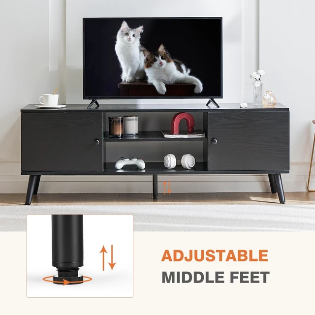 Alt view image 5 of 7 - TV Stand for 55 60 Inch TV, Entertainment Center with Storage | TV Console with 2 Cabinets, 3 Adjustable Shelves and Cable Management for Living Room, Bedroom, Apartment, Dark Black