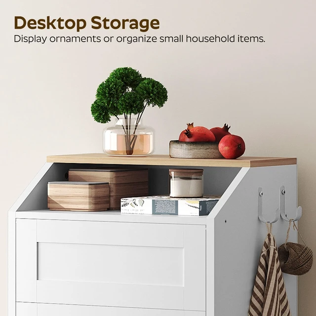 Alt view image 5 of 7 - Trash Cabinet, Freestanding Trash Can Cabinet, Wooden Recycling with Flip Door, 13 Gallon Hidden Kitchen Garbage Can for Kitchen, Living Room, White WB13WT