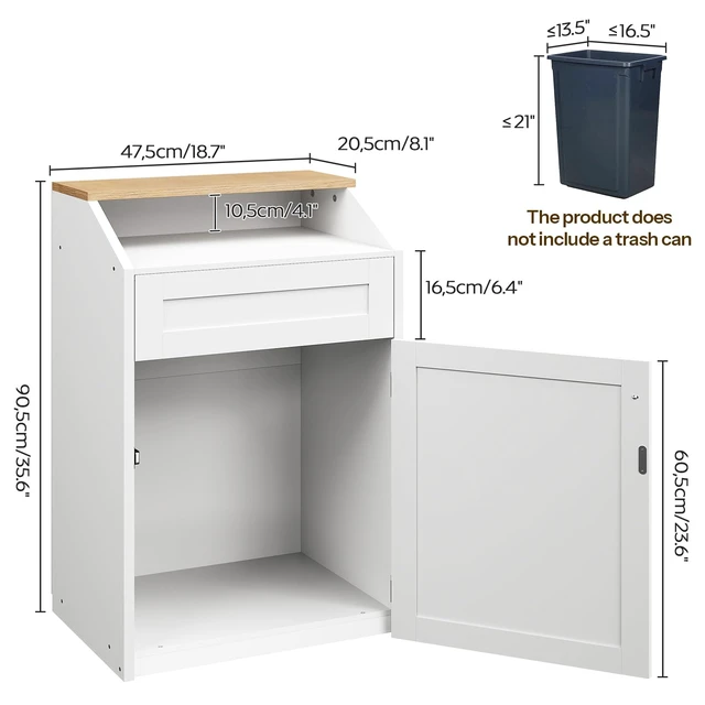 Alt view image 6 of 7 - Trash Cabinet, Freestanding Trash Can Cabinet, Wooden Recycling with Flip Door, 13 Gallon Hidden Kitchen Garbage Can for Kitchen, Living Room, White WB13WT
