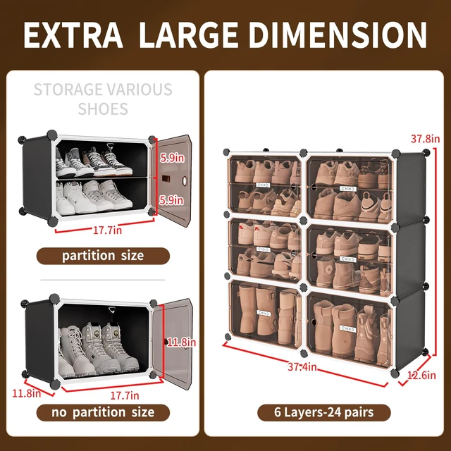 Alt view image 2 of 7 - Shoe Rack,Expandable Shoe Cabinet Easy to Assemble. Shoe Storage with Door,Entryway, Closets, Hallway, and Bedroom.Accommodates Up to 24 Pairs of Shoes