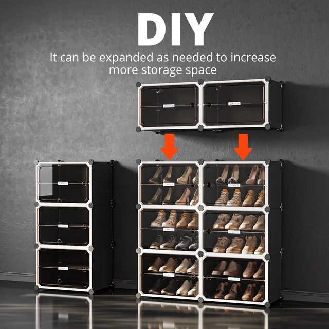 Alt view image 6 of 7 - Shoe Rack,Expandable Shoe Cabinet Easy to Assemble. Shoe Storage with Door,Entryway, Closets, Hallway, and Bedroom.Accommodates Up to 24 Pairs of Shoes