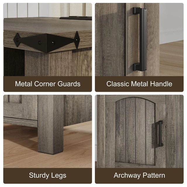 Alt view image 6 of 7 - Farmhouse Nightstand with Charging Station, Set of 2,Misty Gray | End Table with USB/Type-C Ports, Rustic Bedside Table with Large Storage and Open Shelf, Modern Side Table for Bedroom