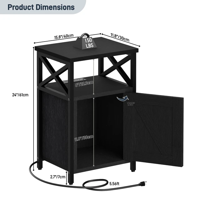 Alt view image 3 of 7 - Wooden Nightstand with Lock Cabinet and Charging Station, Black | 1 Type C & 2 USB Ports & 2 Outlets, Lockable Storage Drawer, Wood and Metal Night Stand, Small Bedroom Bedside End Table