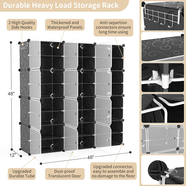 Alt view image 4 of 7 - Portable Shoe Rack Organizer with Door, 48 Pairs Shoe Storage Cabinet Easy Assembly, Plastic Adjustable Shoe Organizer Stackable Detachable Free Standing Shoe Rack DIY Expandable 8 Tier Black