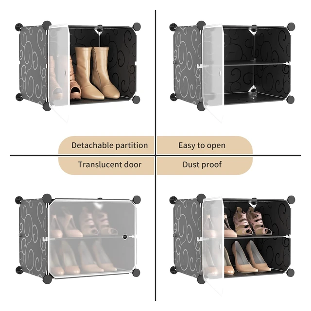 Alt view image 6 of 7 - Portable Shoe Rack Organizer with Door, 48 Pairs Shoe Storage Cabinet Easy Assembly, Plastic Adjustable Shoe Organizer Stackable Detachable Free Standing Shoe Rack DIY Expandable 8 Tier Black